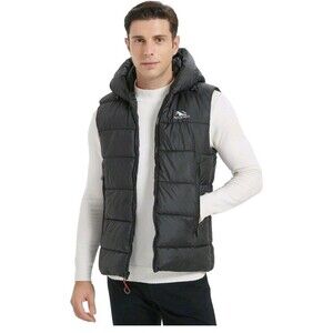 Molemsx Mens Hooded Puffer Vest Large Black Water Resistant Size Large